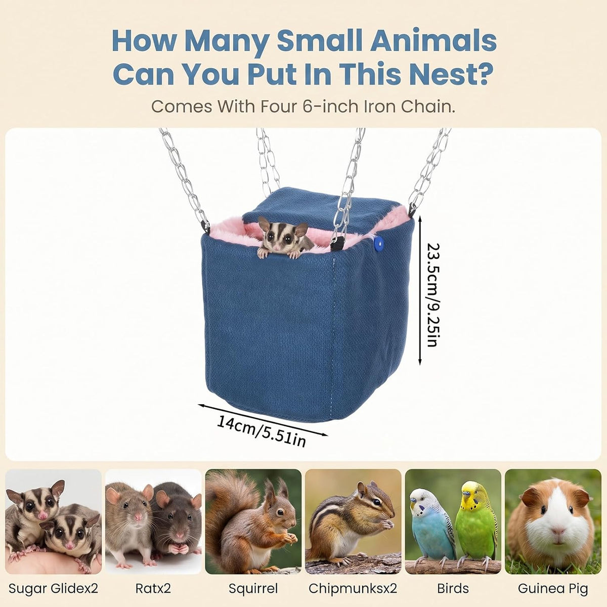 Sugar Glider Pouch, Rat Hanging Bed, Warm Pouch for Cage Sleeping Nest Bed