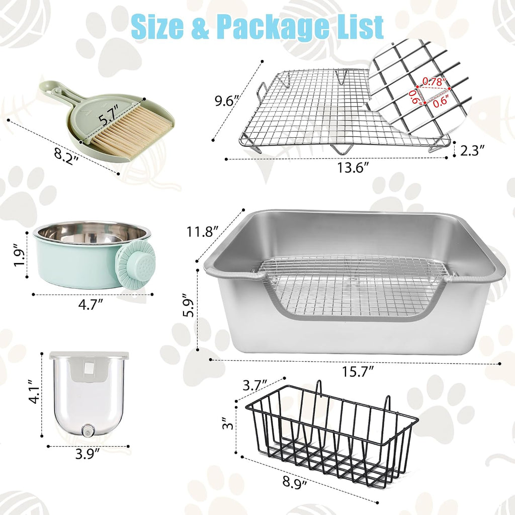 Stainless Steel Rabbit Litter Box with Hay Feeder Set for Guinea Pig