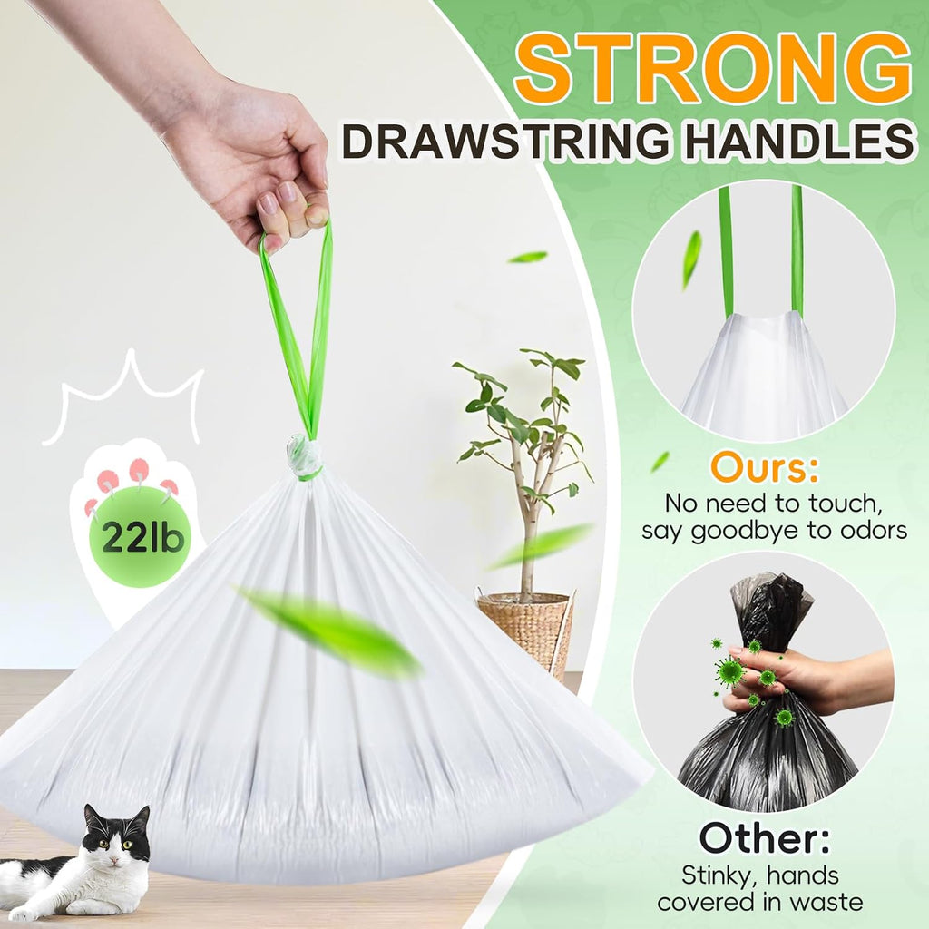 80 Count 18" x 12.6" Cat Litter Box Liners, Compatible with Meo Want MW-SC01/SC02/SC09/ SC01-Y, Thick Heavy Duty Drawstring Cat Litter Bags, Replaced Trash Bags for Self-Cleaning Cat Litter Box