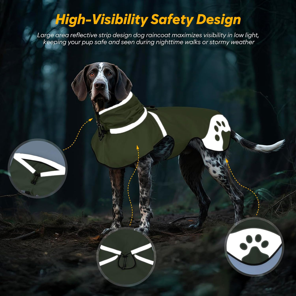 Dog Raincoat for Small Dogs, Adjustable Rain Jacket for Dogs, for Adventures, Walking, Hunting（S,Dark Green）