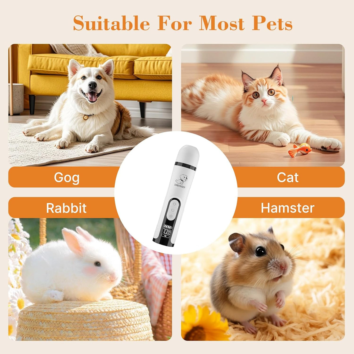 ahansi Dog Nail Grinder, 2026 Upgrade Quiet Dog Nail Grinder Cordless with LED Light & 3 Speeds, Quick USB Rechargeable Dog Nail Trimmer for Thick and Long Nails (1pc+2 Heads)
