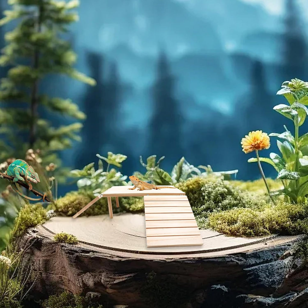 Bearded Dragon Basking Platform, Wooden Reptile Cave Hideout with Climbing Ramp, Aquariums & Terrariums Accessories for Small Animals Leopard Geckos Lizards Turtles Hamsters Hermit Crabs Guinea Pig