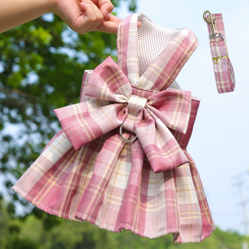 Rabbit Harness and Leash for Walking Escape Proof - Cute Skirt Mesh Breathable Bunny Vest Harness Outdoor Camping Hiking Training - Also Suit for Ferret Kittn Puppy Small Animals (X-Small,Pink)