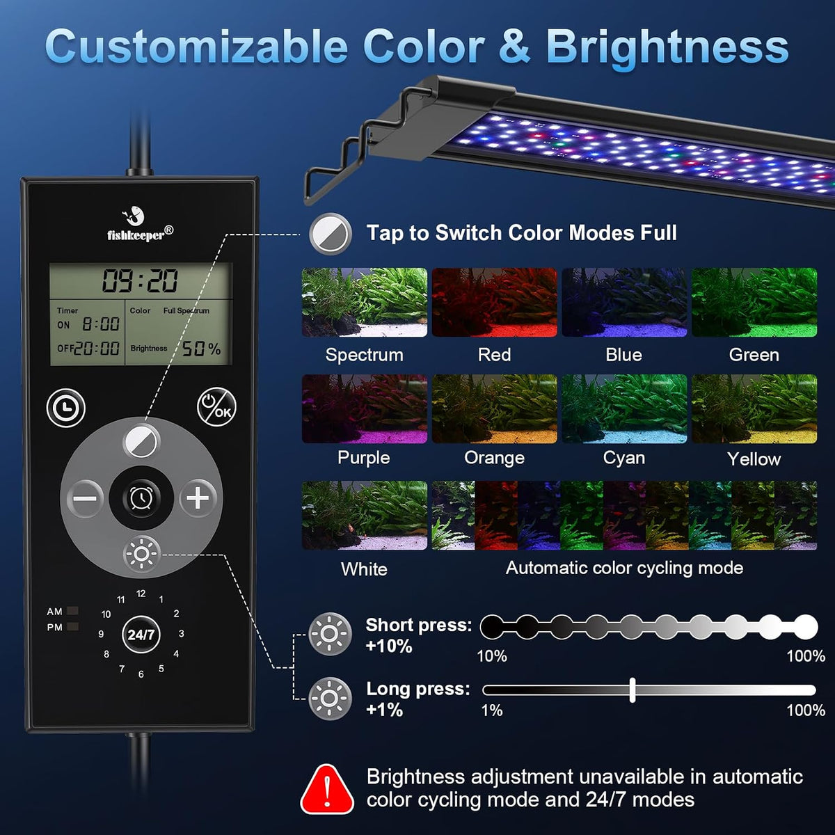 fishkeeper Aquarium Plant Light with Time Sync, 24/7 with 6 Rows of LEDs