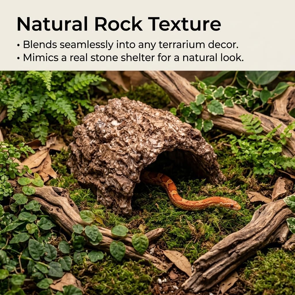VelTherm Realistic Rock Reptile Hideout, Layered Basking Platform Lizard Cave with Stepping Stairs, Weighted Anti-Tip Snake Hide for Bearded Dragons, Leopard Geckos, Habitat Decor