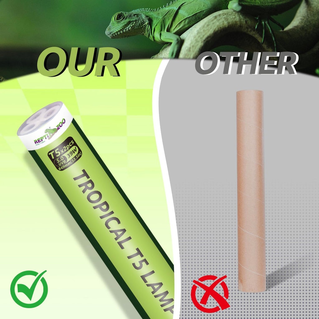 REPTI ZOO 2 Pack 34" T5 5.0 UVB Reptile Light Bulb 39W, UVA UVB Fluorescent Lamp Tube for Turtles, Chameleon, Tortoises, Lizard