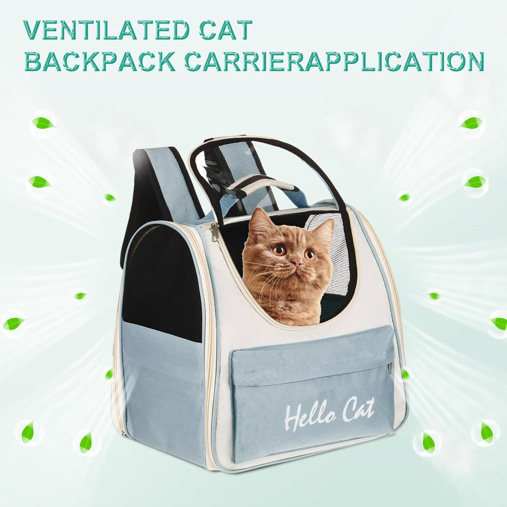 Cat Backpack Carrier, Large Space & Breathable, Ventilated Mesh Design Pet Backpack for Cats or Small Dogs, Intended for Hiking/Camping/Traveling (Blue, 14.6"x9.8"x13.4")
