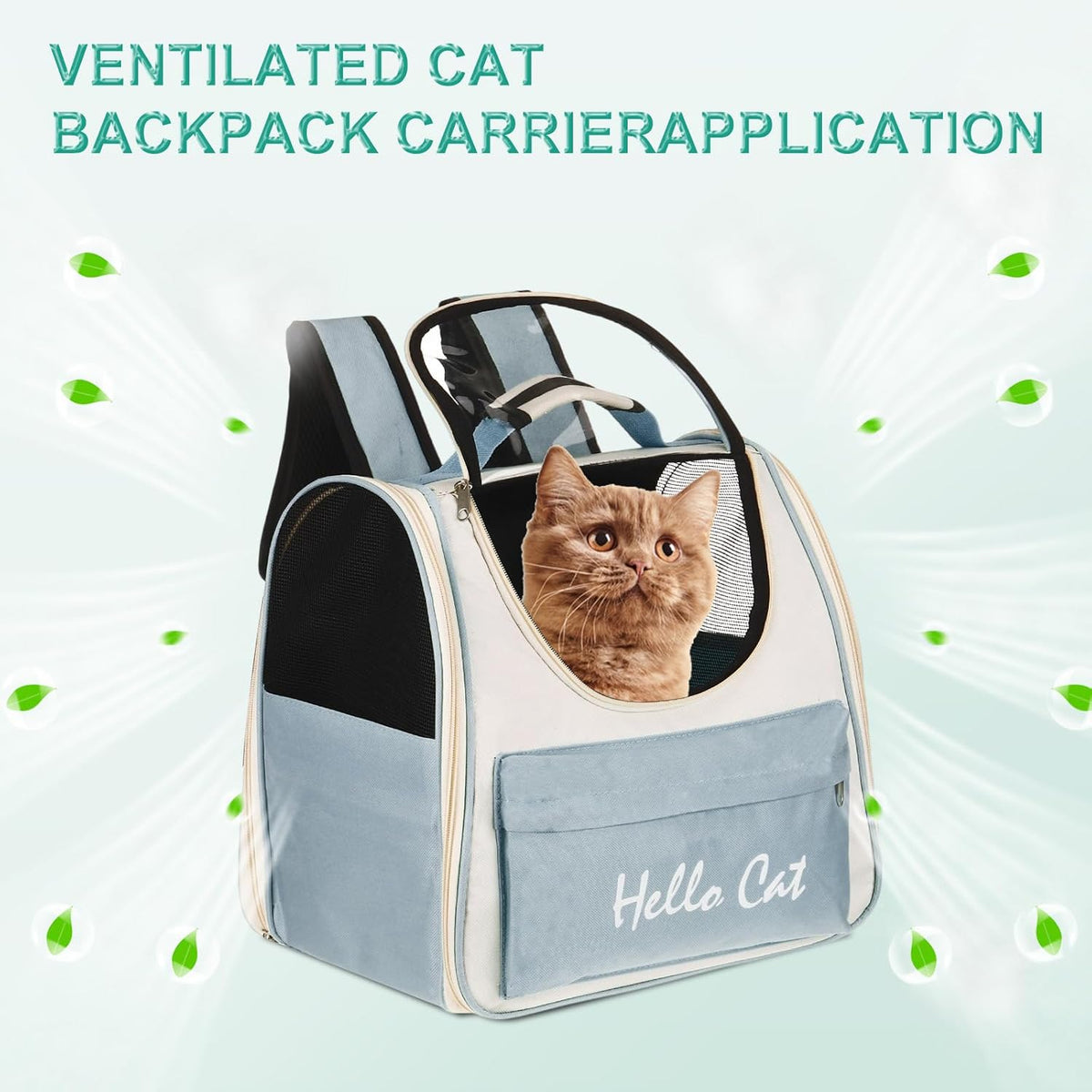 Cat Backpack Carrier, Large Space & Breathable, Ventilated Mesh Design Pet Backpack for Cats or Small Dogs, Intended for Hiking/Camping/Traveling (Blue, 14.6"x9.8"x13.4")