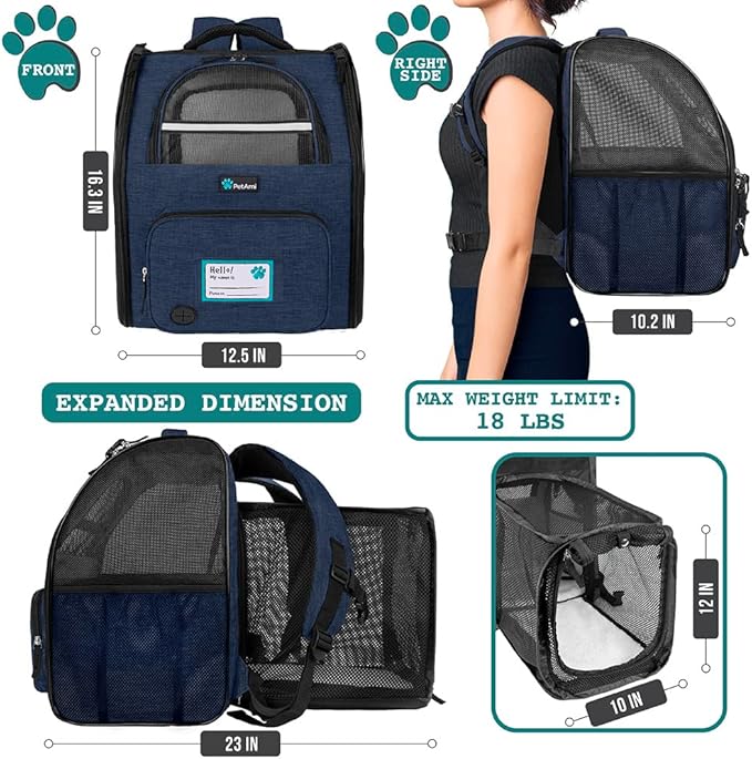 PetAmi Dog Cat Backpack Carrier, Expandable Pet Carrier Backpack - Image 2