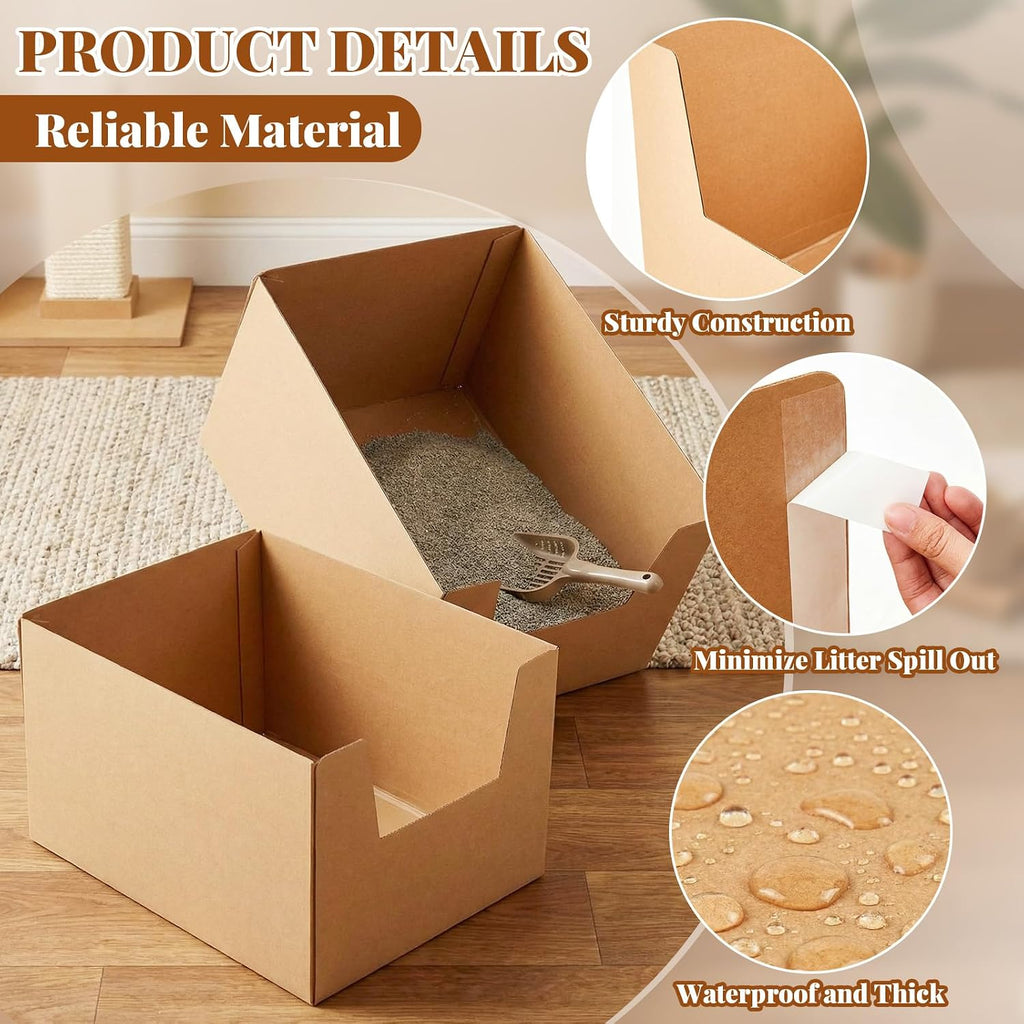 2 Pack 19 x 15 Inch Disposable Litter Boxes, Jumbo Cardboard High Sided