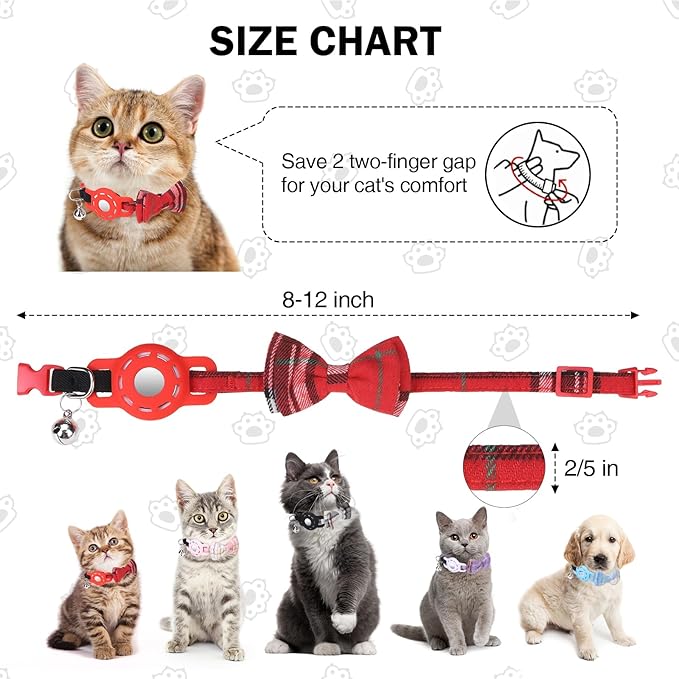 Airtag Cat Collar with Bells and Bowtie -Safety Elastic Band Kitten Collar - Image 3