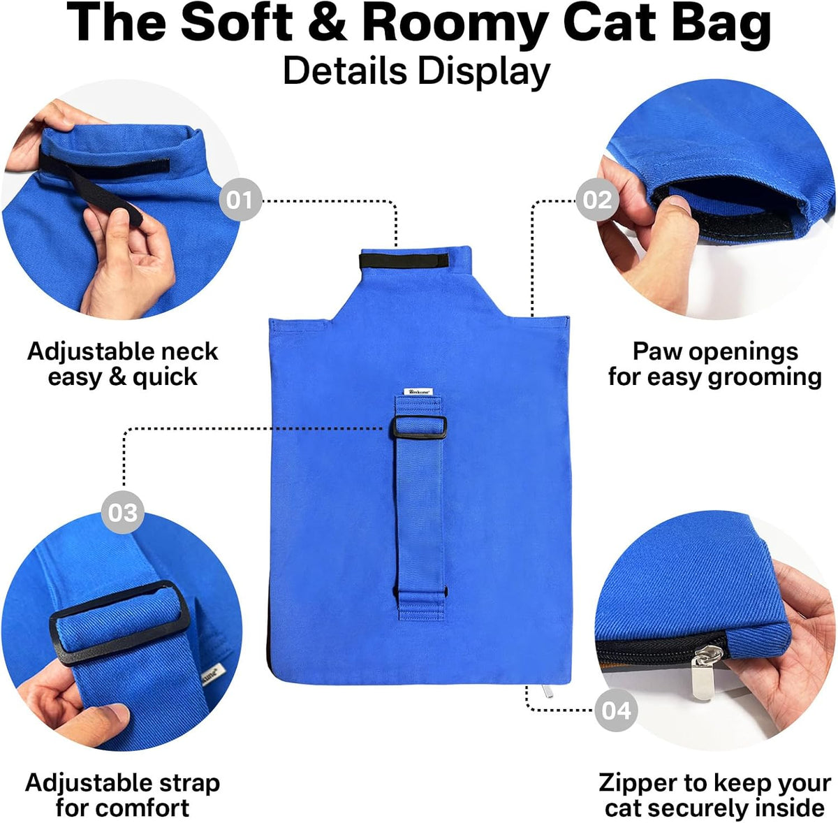 Cat Carrier Pouch for Medium Cats 10–20 lbs, Soft Cat Carrier with Upgraded Adjustable Strap, Durable Cotton Cat Bag for Nail Trimming, Medication & Vet Visits – Klein Blue