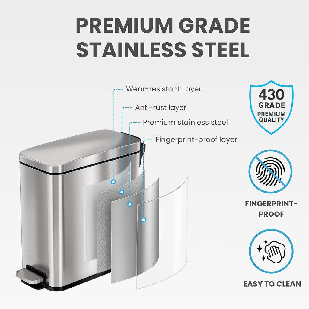 iTouchless 3 Gallon Cat Litter Waste Bin with AbsorbX Odor Filter, Use Any Bag, No Special Refills, Pet Waste Receptacle, Step Pedal Soft Close Metal Garbage Bin, Litter Box Sidekick, Stainless Steel