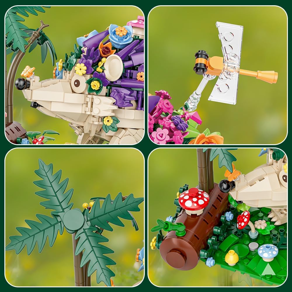 RiceBlock Hedgehog Building Sets, Flowers Animal Building Toys Collectible Gift ，Birthday Gifts Toys for Adults and Kids Age 6+(998 Pieces).
