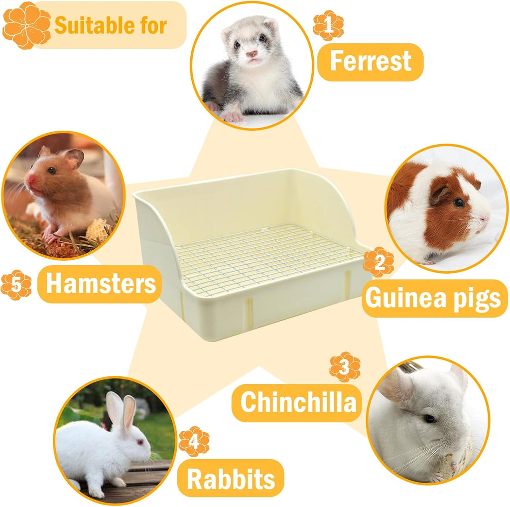 12Pcs Rabbit Litter Box for Cage, Bunny Potty Trainer Corner Guinea Pig Plastic Square Grate Toilet Pet Bedding Litter Box for Small Animal Ferret Hamster Hedgehog (White)