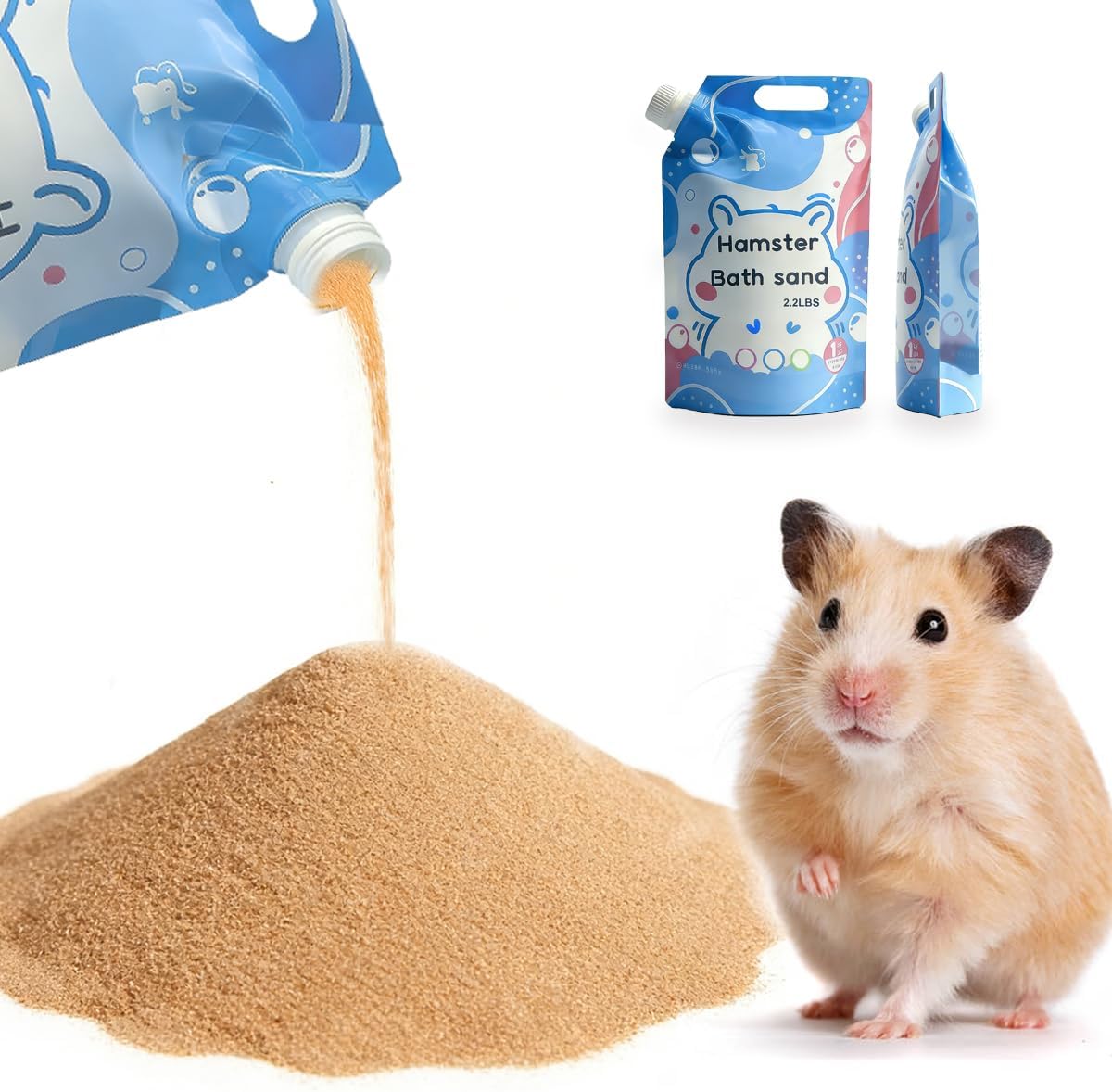 Meow&Woof Hamster Sand Bath Container, Large Sandbox Toilet Gerbil Batheoom, Hamster Sand, 2.2lbs Chinchilla Dust Bath, 100% Natural Sands