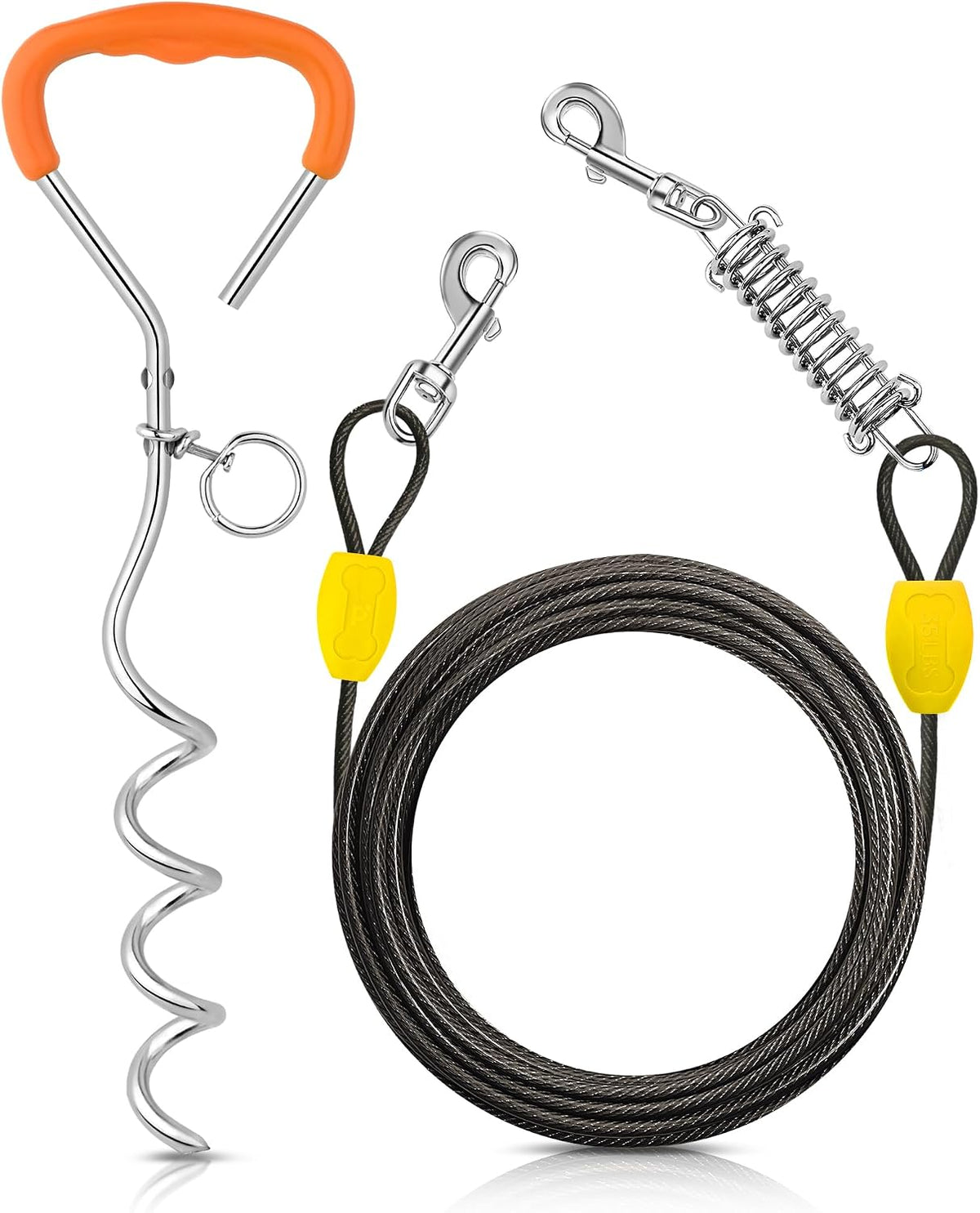Petbobi Dog Tie Out Cable and Stake, 30ft Heavy Duty Dog Leads for Yard