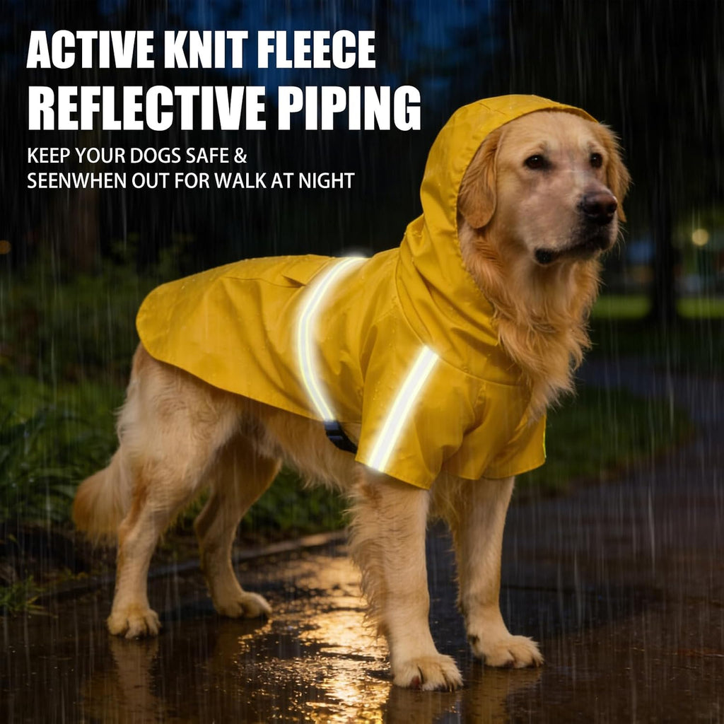 Waterproof Dog Raincoat for Small to Extra Large Dogs-Adjustable Hooded Slicker Poncho,Reflective Dog Rain Jacket with Leash Hole for Outdoor Walking,Hiking Yellow XL