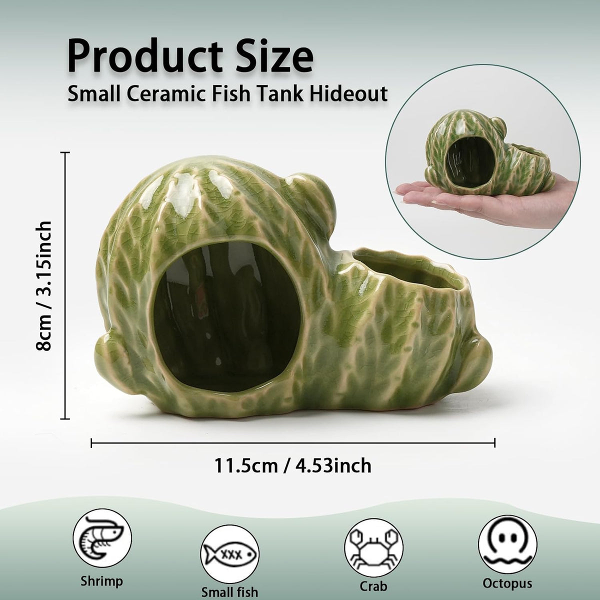Green Aquarium Decor Ceramic Western Cactus Betta Fish Tank Cave