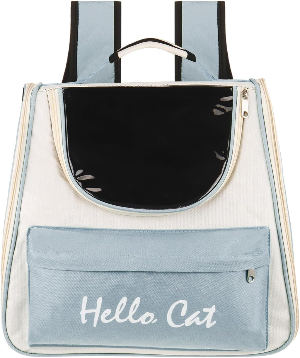 Cat Backpack Carrier, Large Space & Breathable, Ventilated Mesh Design Pet Backpack for Cats or Small Dogs, Intended for Hiking/Camping/Traveling (Blue, 14.6"x9.8"x13.4")