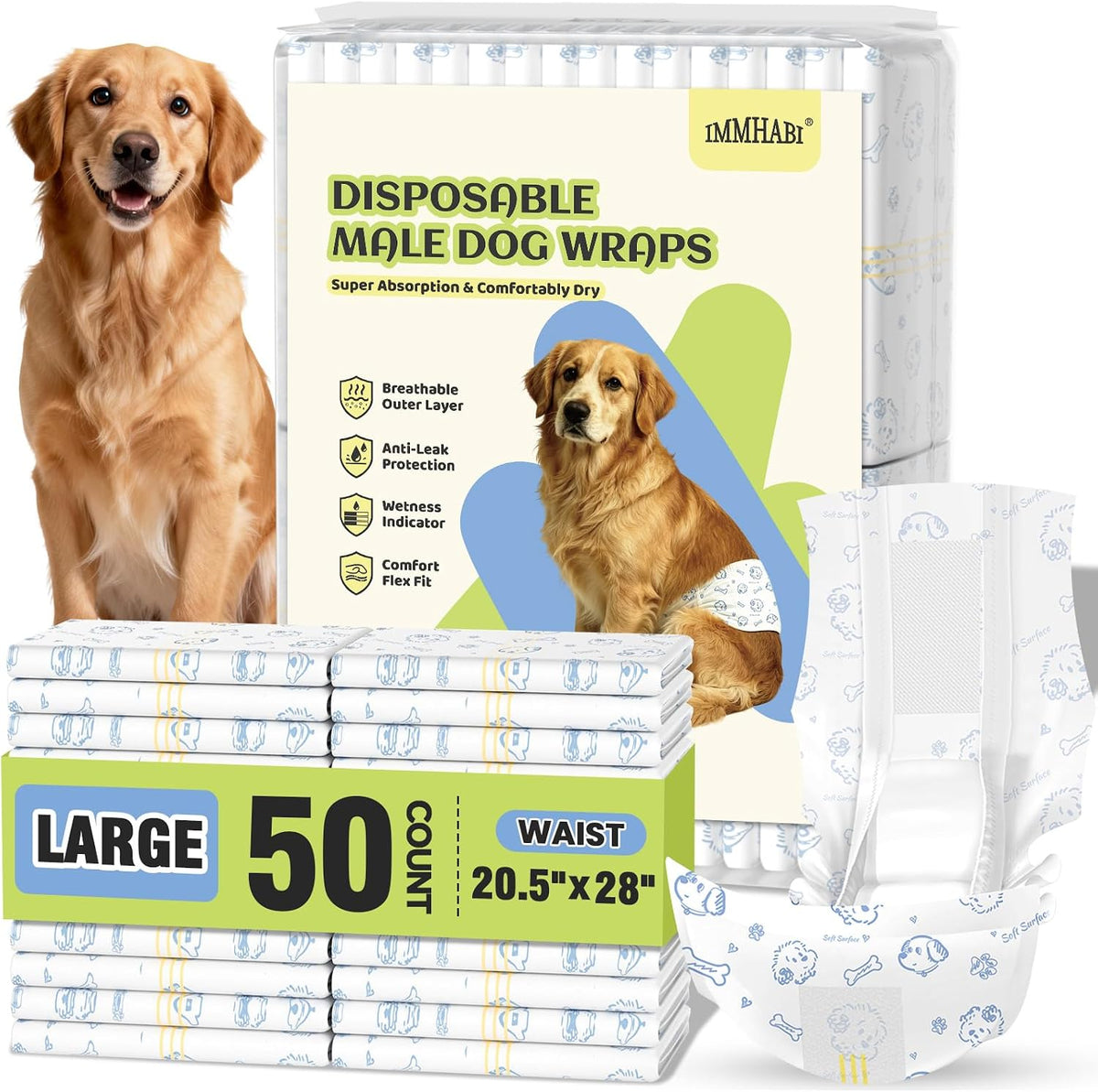 Male Dog Diapers Disposable, Xs, Male Dog Wraps with Wetness Indicator