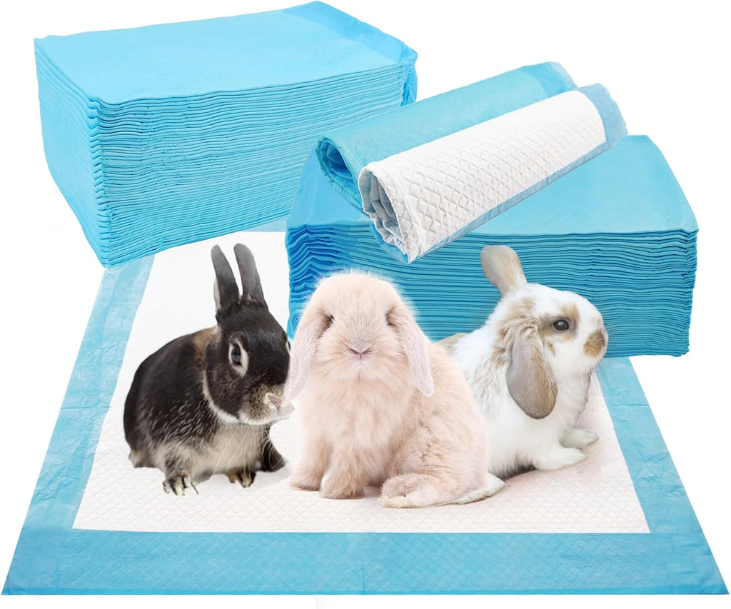 kathson 100 Pcs Rabbit Pee Pads,Bunny Pad Disposable Rabbits Diapers Super Absorbent Potty Training Pads for Guinea Pigs Hamsters Chinchillas Hedgehog Cat and Other Small Animals(18” x 13”)
