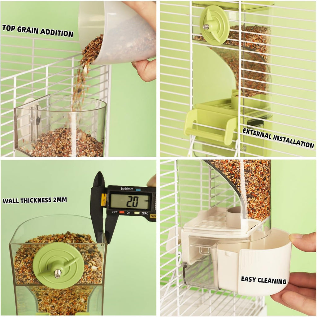 Automatic Bird Feeder for cage, Easy to Clean, Hanging Large Capacity, Clear Bird feeders for Window Viewing (Green)