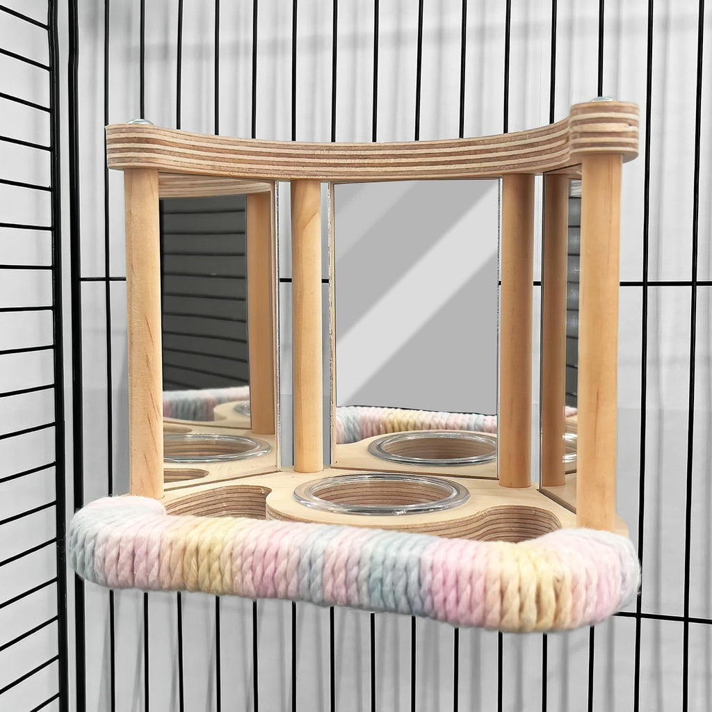Parakeet Toys Bird Mirror with Perch Stand, 3 Mirrors