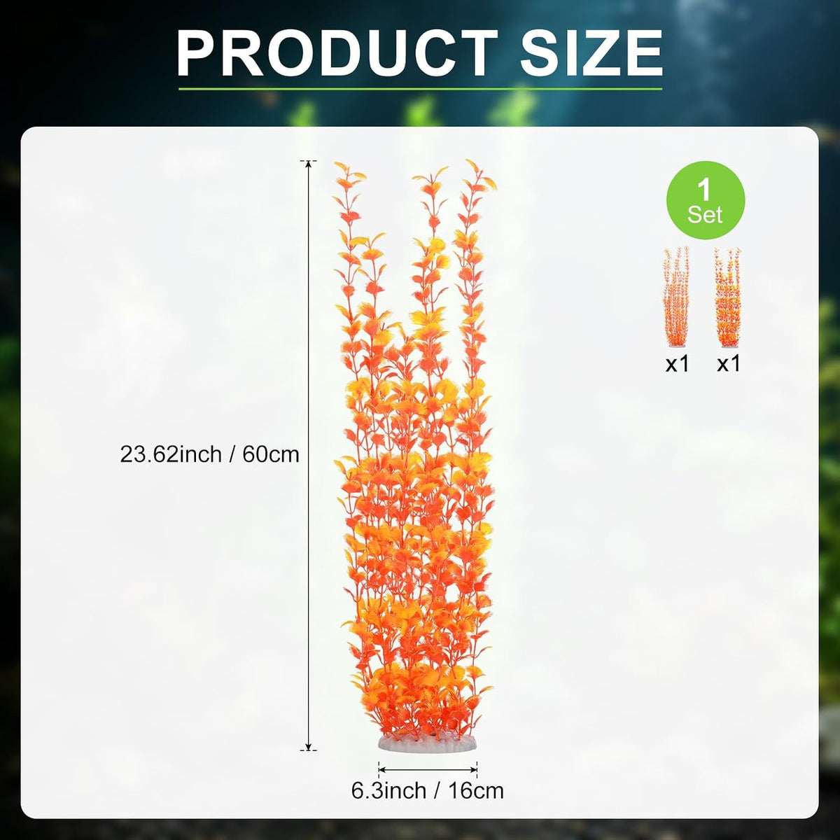 M METERXITY 2-Pack Tall Aquarium Plants, 23 Inch Plastic Large Artificial Fish Tank Plants for Aquarium Decor/Fish Tank Decorations Accessories [Style 2+3, Orange]