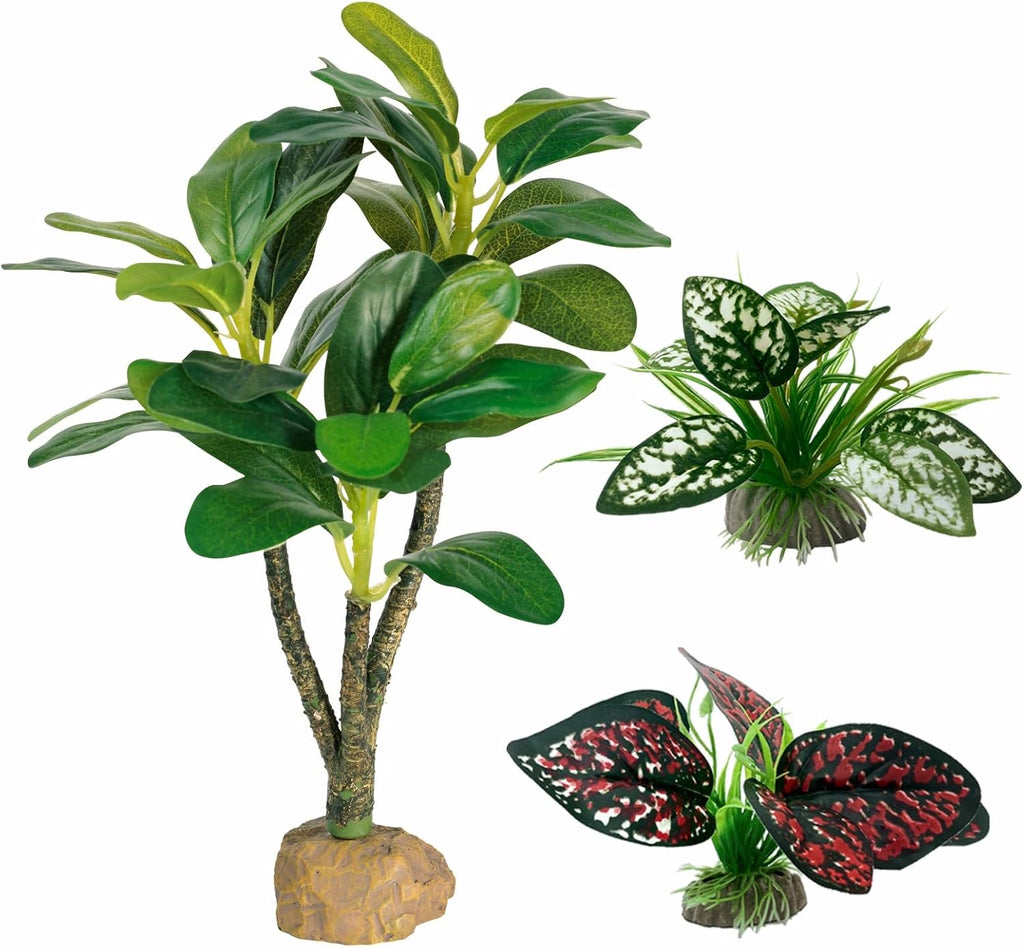 Moonorange Reptile Artificial Plants, Big Terrarium Plants Decorations Supplies, Aquarium Fish Tank Plants, Amphibian Habitat Hideout Tank Accessories(L Set-3pcs/H)