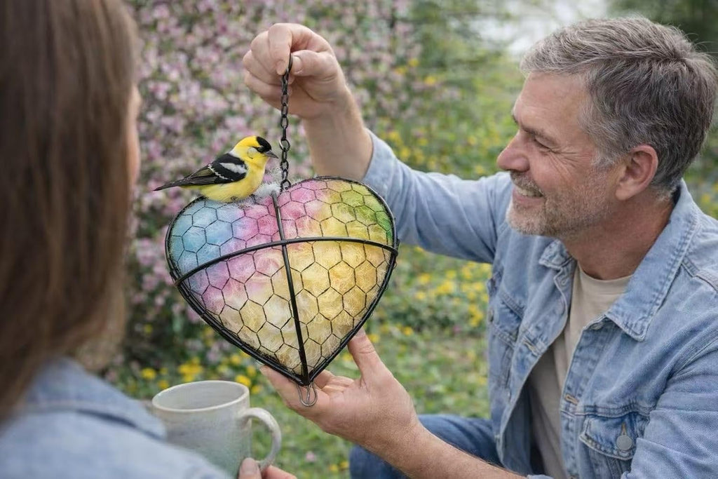 Handmade Alpaca Fiber Bird Nesting Heart,Hummingbird Houses Art Bird nest Box &Wild Birds nest Material Holder Outdoor Garden,Gift for Bird Lovers(1PCS)