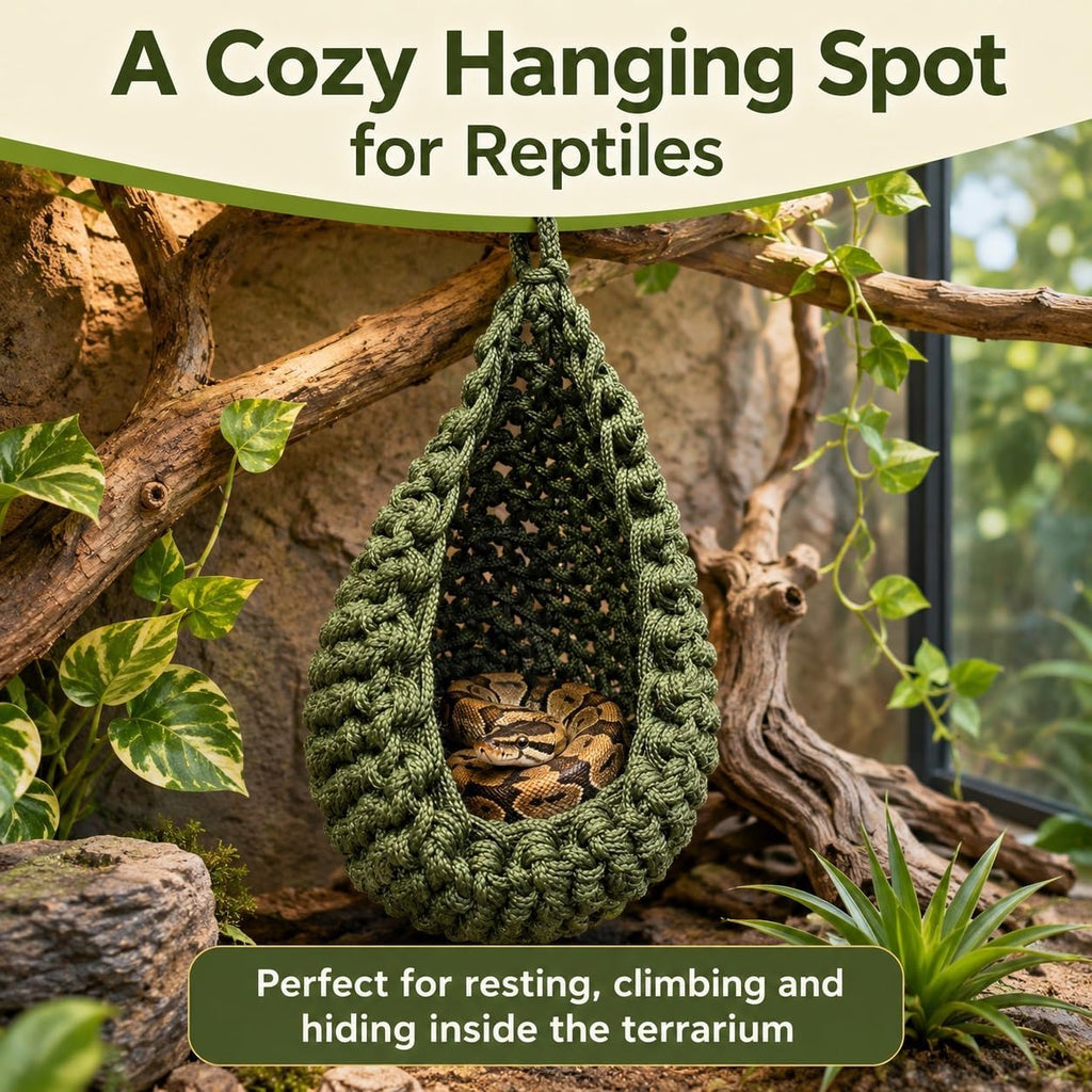 Snake Hammock for Terrarium, Handwoven Reptile Hanging Sleep Pouch, Soft Rope Hideout for Gecko, Small Lizard Tank Accessories(Black)