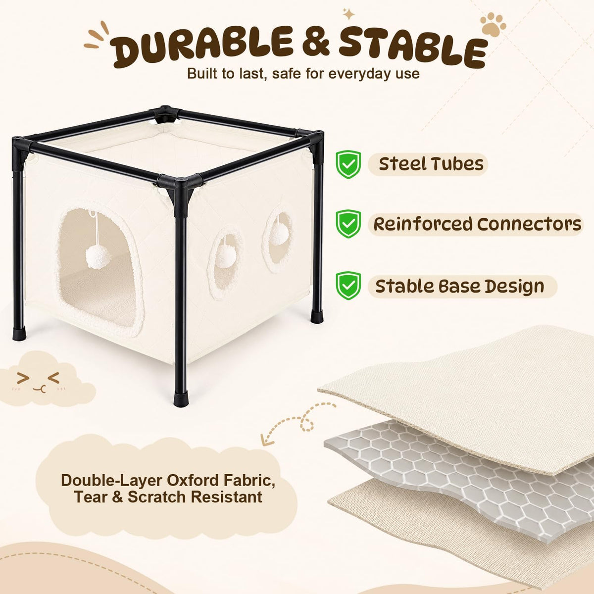 SlowTon Cat Houses for Indoor Cats, Covered Cat Bed Cave Hideaway, Beige, M