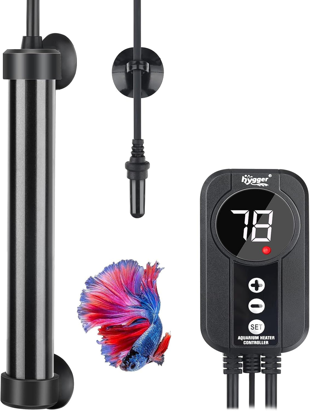 hygger Marine Aquarium Heater 200W,Titanium Heater with Digital LED Controller & Temperature Probe,Submersible Fish Tank Heater with Temperature Calibration,for Saltwater Freshwater Tank 30-40Gallon