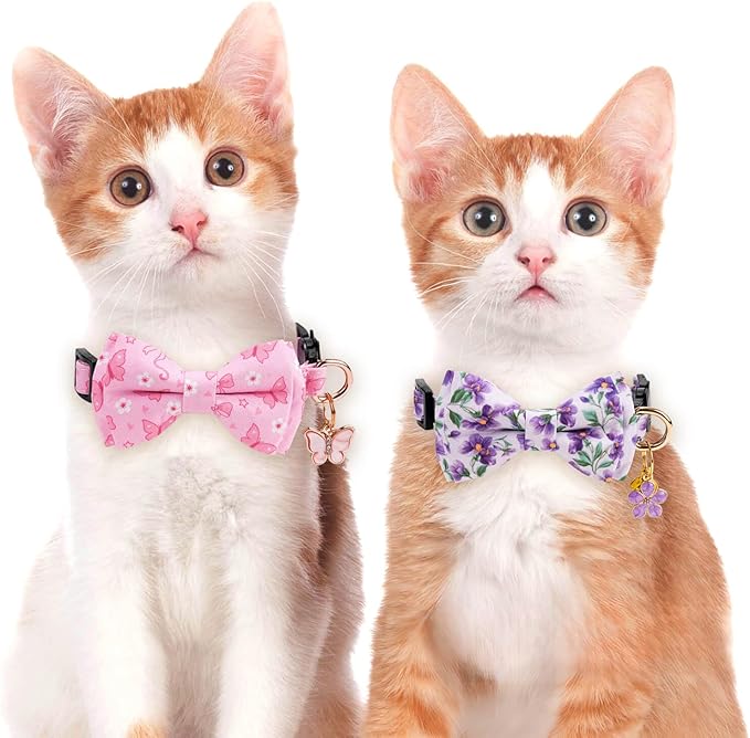 2 Pack Cotton Cat Collar with Bow Tie and Bell - Image 6