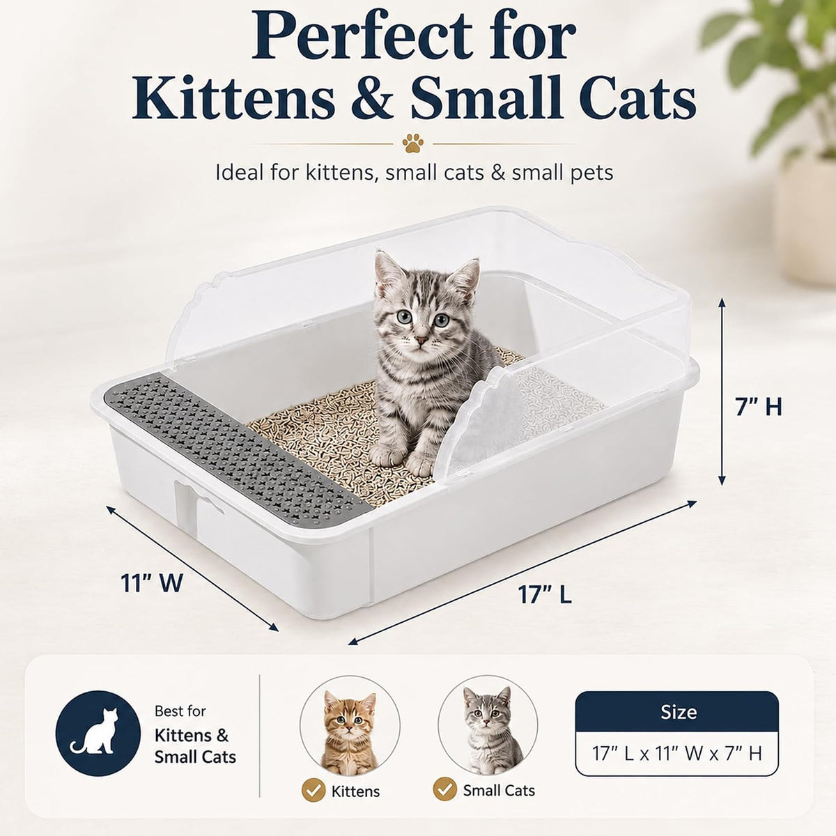 2 Pack Small Cat Litter Box with Mat & Scoop, Open Top High Sides