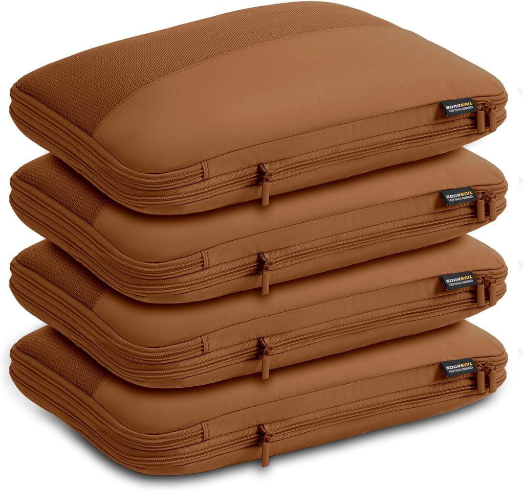 4 Large Compression Packing Cubes for 7–14 Day Travel, Light Brown