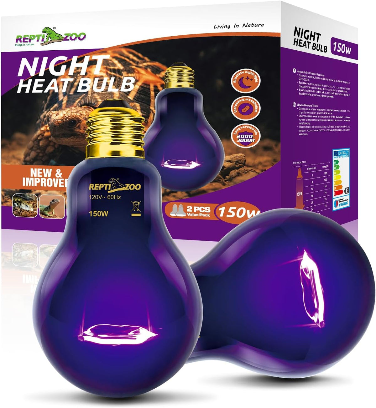 REPTI ZOO 8.5 Inch Deep Dome Reptile Light Fixture with Dimming Temperature Controller & 2PCS Reptile Heat Lamp 150W Night Heat Lamp Moonlight Bulb Purple Infrared Heating Lamp