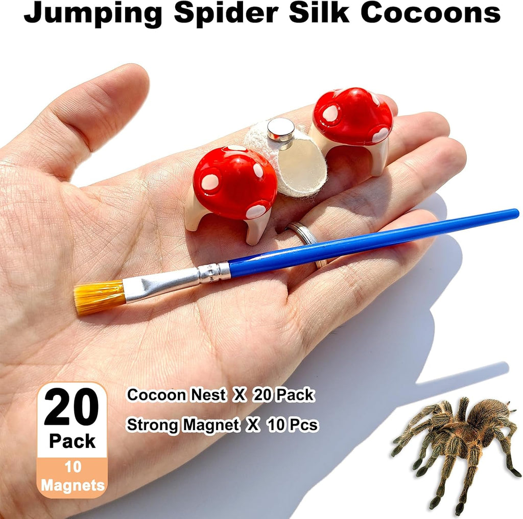 20 Pack Silk Cocoons with Magnets for Jumping Spiders Spoods Hides Silk Cocoon Spider Hide Jumping Spider Enclosure Habitat Accessories for Small Insects Critters