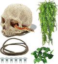 Tfwadmx Reptiles Skull Hide Decorations Bearded Dragon Tank Accessories Terrarium Ornament Gecko Hideouts Cave Snake Habitat Jungle Climber Bendable Vines Leaves for Lizards,Chameleon,Spider (4 Pcs)