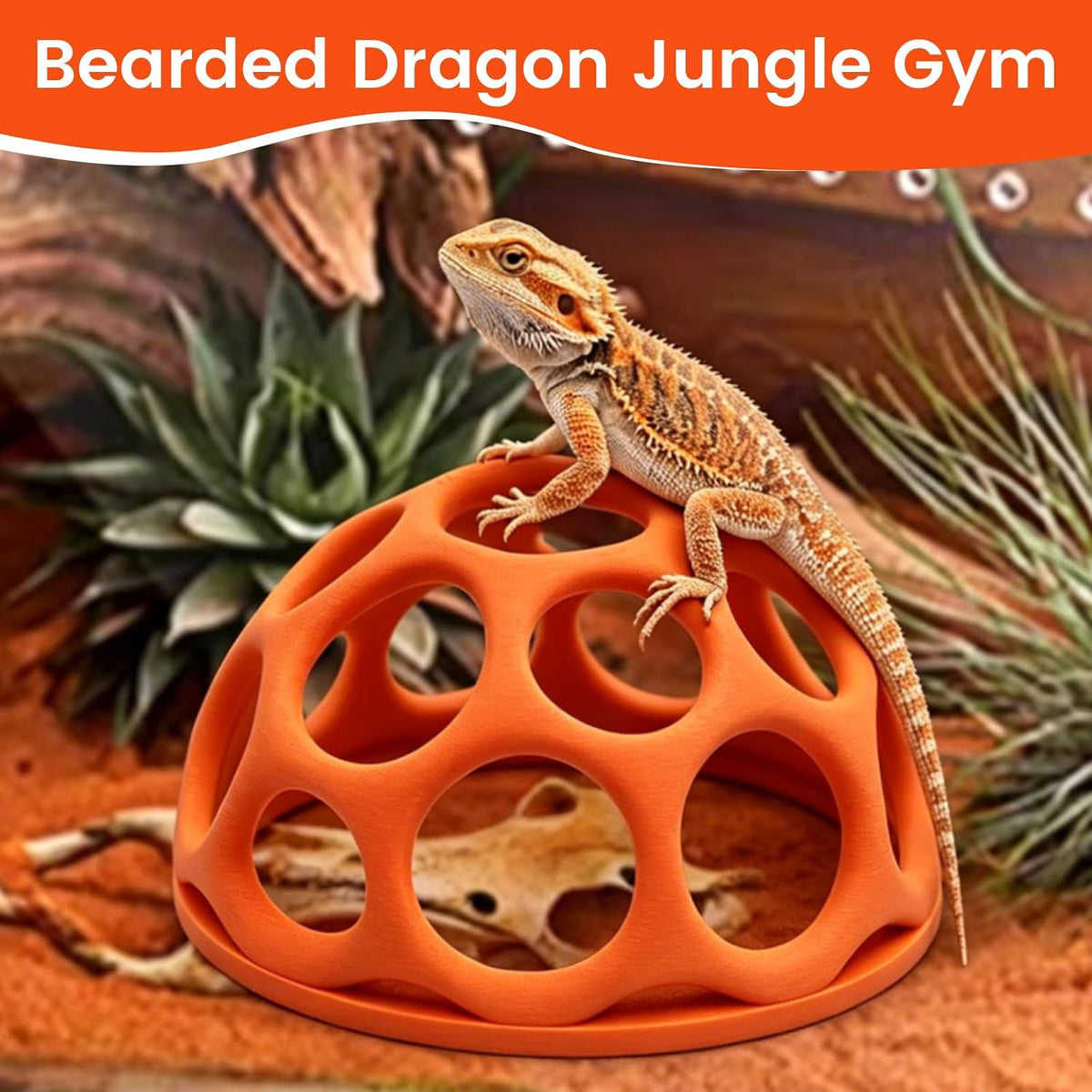 Medium Snake Jungle Gym for Small to Medium Snakes, Reptile Climbing Frame and Enrichment Decor for Corn Snakes, Hognose Snakes, Juvenile Ball Pythons, Bearded Dragons and Chameleons (Orange)