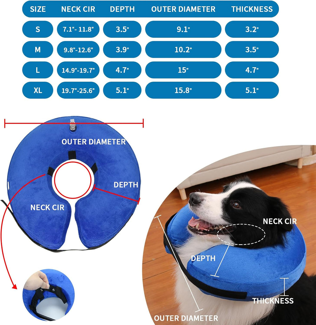 MCHY Inflatable Dog Cone,Adjustable Recovery Collar for Dogs After Surgery,Prevent from Biting & Scratching,Not Block Vision (Blue, S-Neck 7''- 12'')