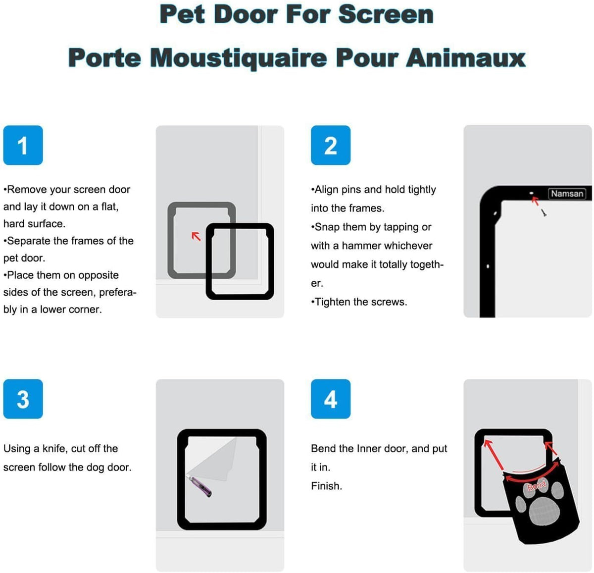 Namsan Dog Door for Screen Door, Passage 12 x 14 inches, Doggy Door for Sliding Door, Pet Screen Window, Magnetic Flap Auto Closing, Screen Door with Doggie Door Built in, Lockable, Black