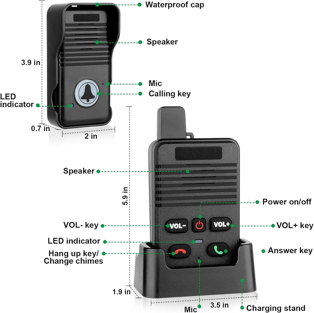 Doorbells, Full Duplex Intercom Long Range Wireless Door Bell