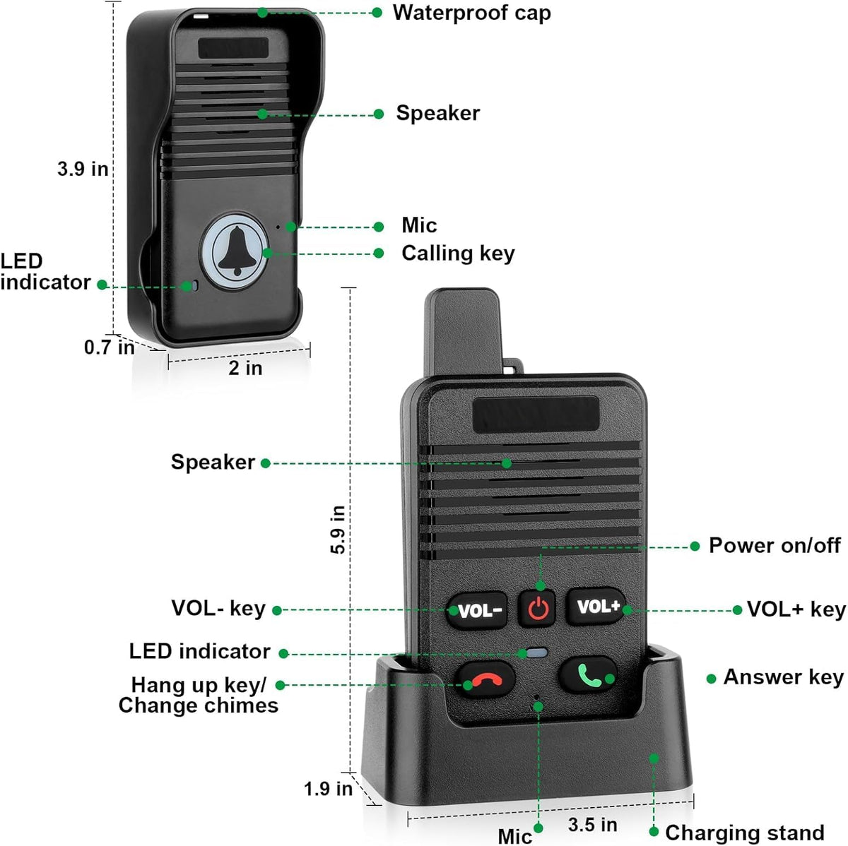 Doorbells, Full Duplex Intercom Long Range Wireless Door Bell
