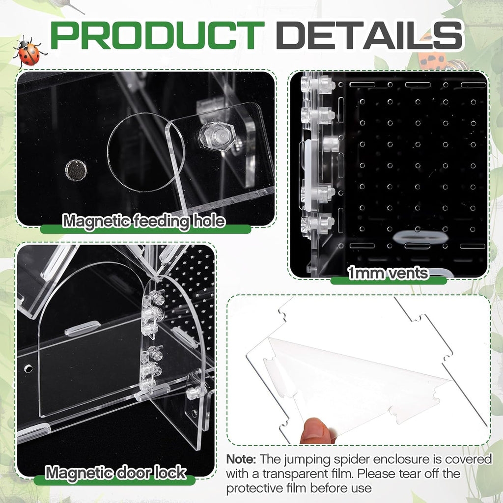 Weysat Acrylic Jumping Spider Enclosure Castle Terrarium with Magnetic Door
