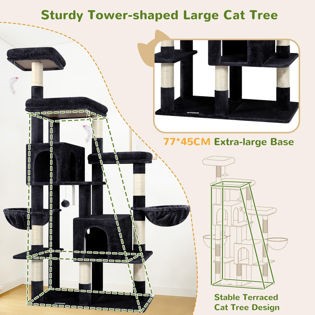 Globlazer 74in Large Sturdy Cat Tree for Large Cats, F74F, Dark Grey