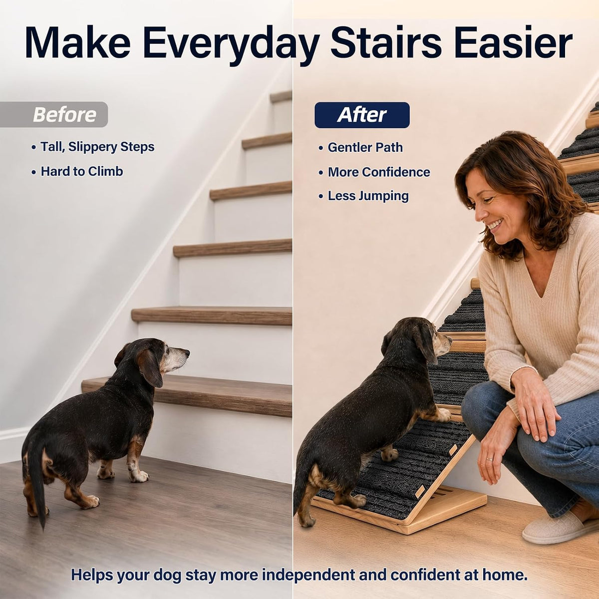 2 Pack Adjustable Wooden Dog Ramp for Stairs, Small & Senior Dogs