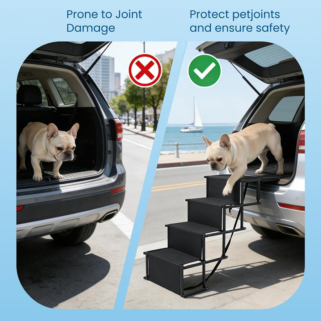 Portable Wide Dog 4-Steps, Large Dog Folding Stairs for Car, Truck, SUV