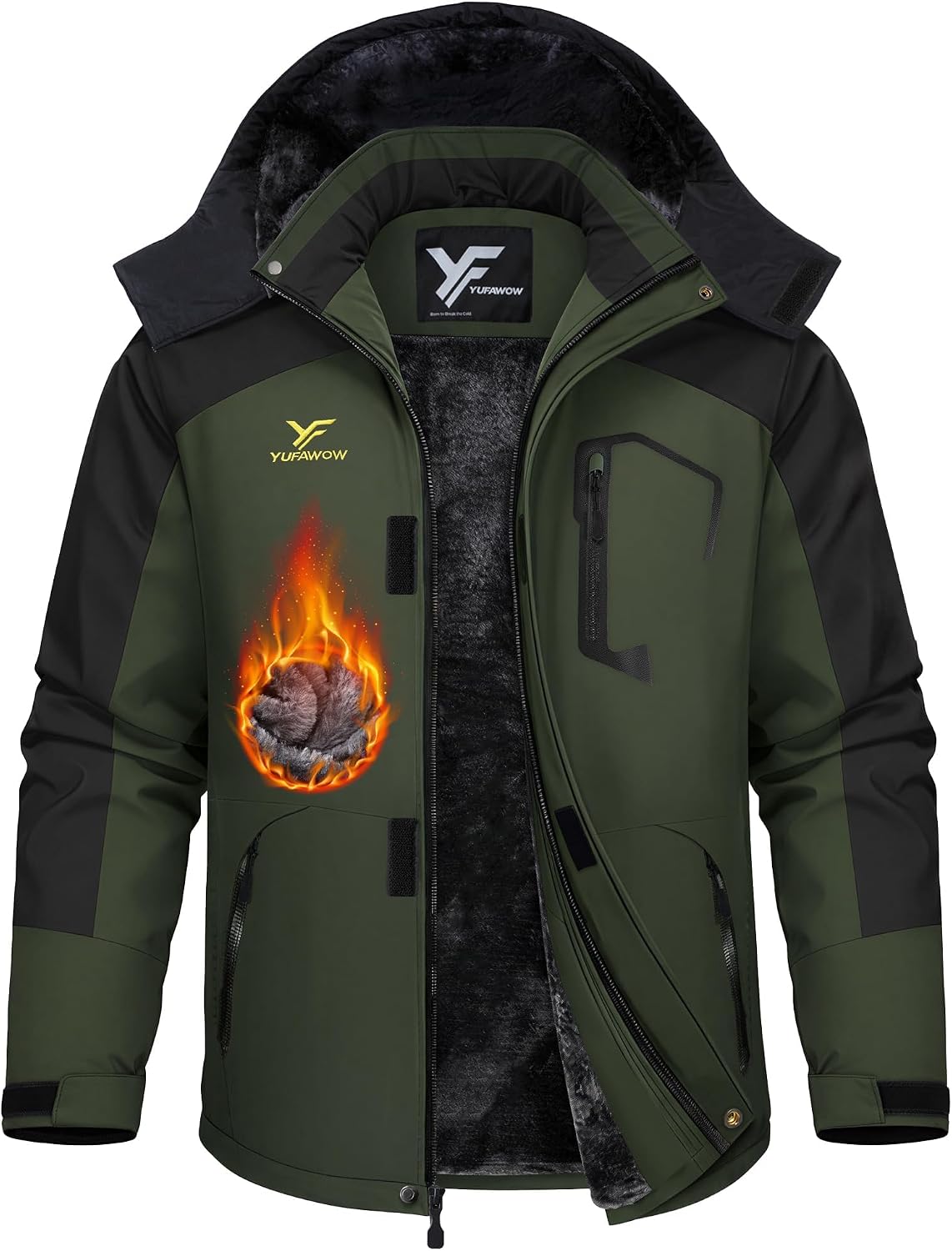Yufawow Men Winter Jacket Skiing Jacket Insulated Fleece Lined Waterproof Windbreaker for Snowboard Hiking Camping ATV Outdoor Work